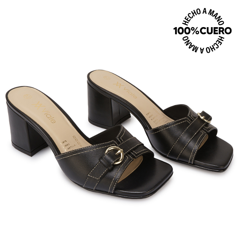 SANDALIA SLIDE CASUAL TATI-2607 NEGRO VIALE CUERO - 4