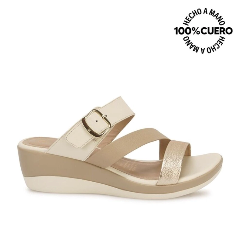 SANDALIA SLIDE CASUAL ALE-2634 HUESO/TRIGO VIALE CUERO - 1