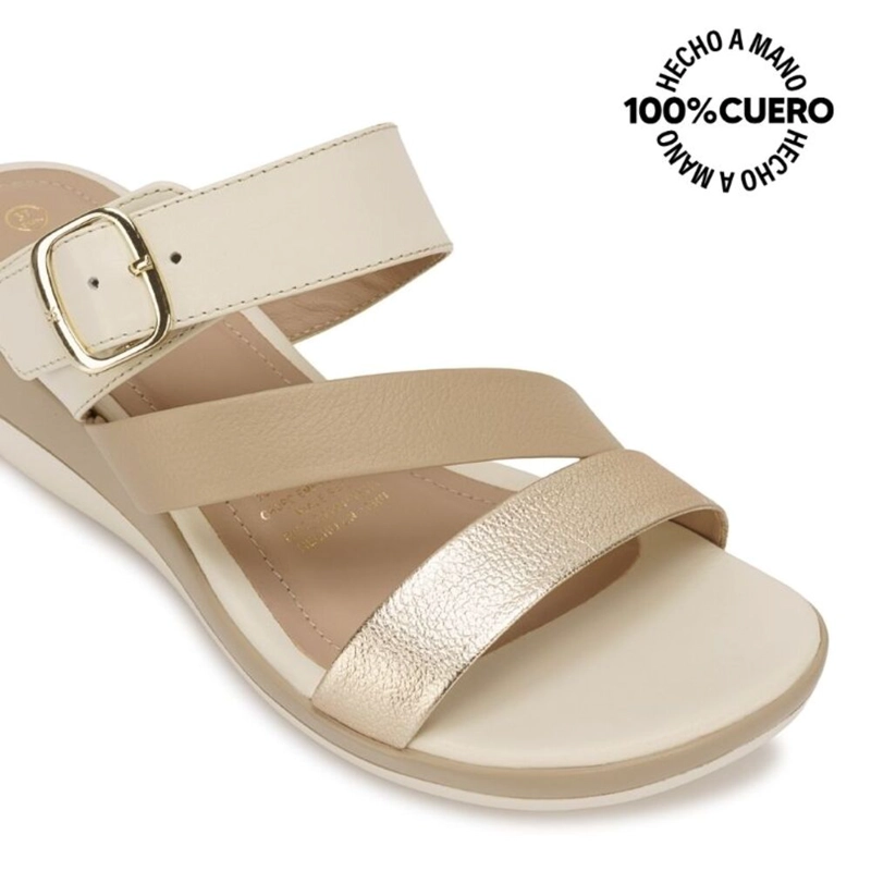 SANDALIA SLIDE CASUAL ALE-2634 HUESO/TRIGO VIALE CUERO - 3
