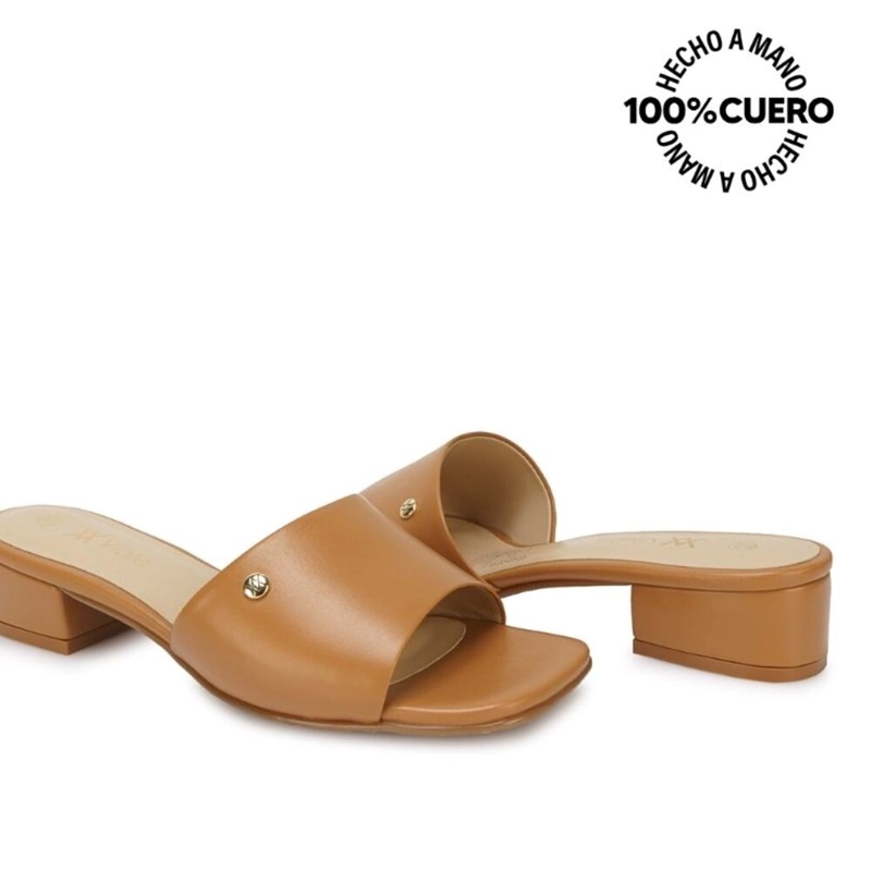 SANDALIA SLIDE CASUAL TATI-2611 CAMEL VIALE CUERO - 2