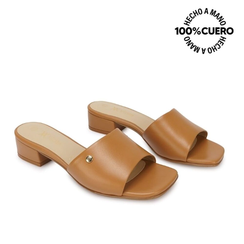 SANDALIA SLIDE CASUAL TATI-2611 CAMEL VIALE CUERO - 4