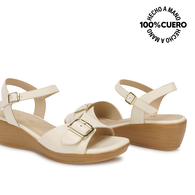 SANDALIA D'ORSAY CASUAL DAYA-2608 HUESO VIALE CUERO - 2