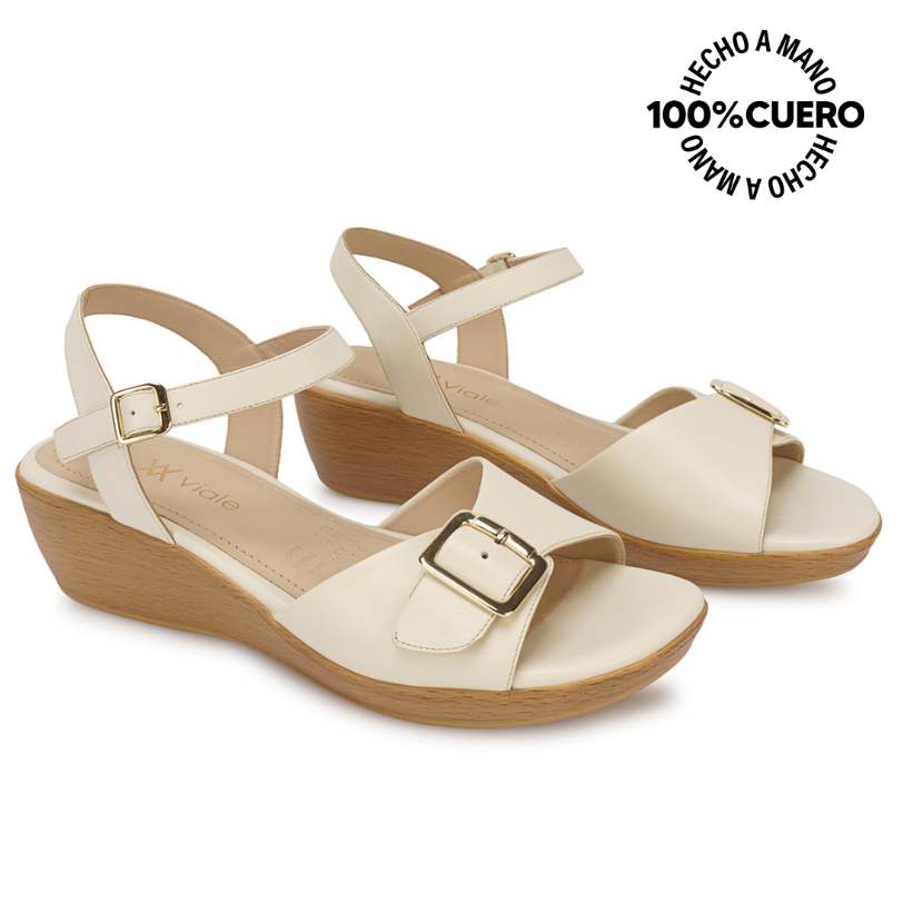 SANDALIA D'ORSAY CASUAL DAYA-2608 HUESO VIALE CUERO - 4