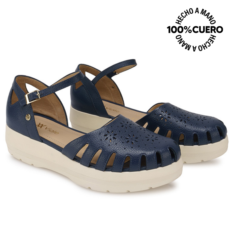 SANDALIA FRANCISCANA CASUAL ROXI-2601 AZUL DENIM VIALE CUERO - 4