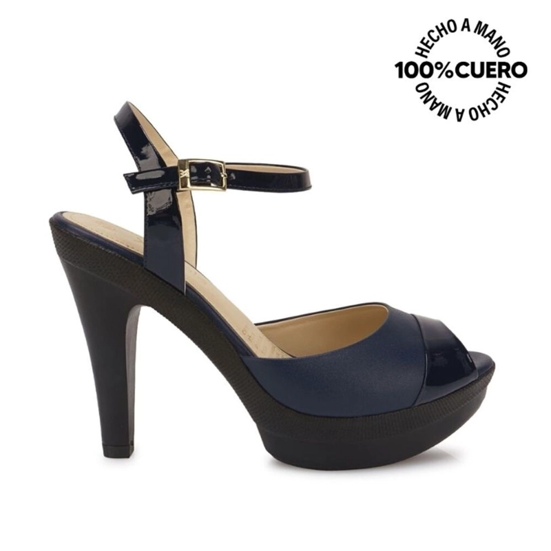 SANDALIA D'ORSAY CASUAL ALE-2521 AZUL VIALE CUERO - 1