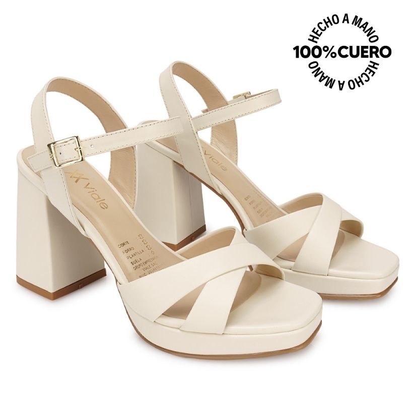 SANDALIA D'ORSAY CASUAL TATI-2605 HUESO VIALE CUERO - 4