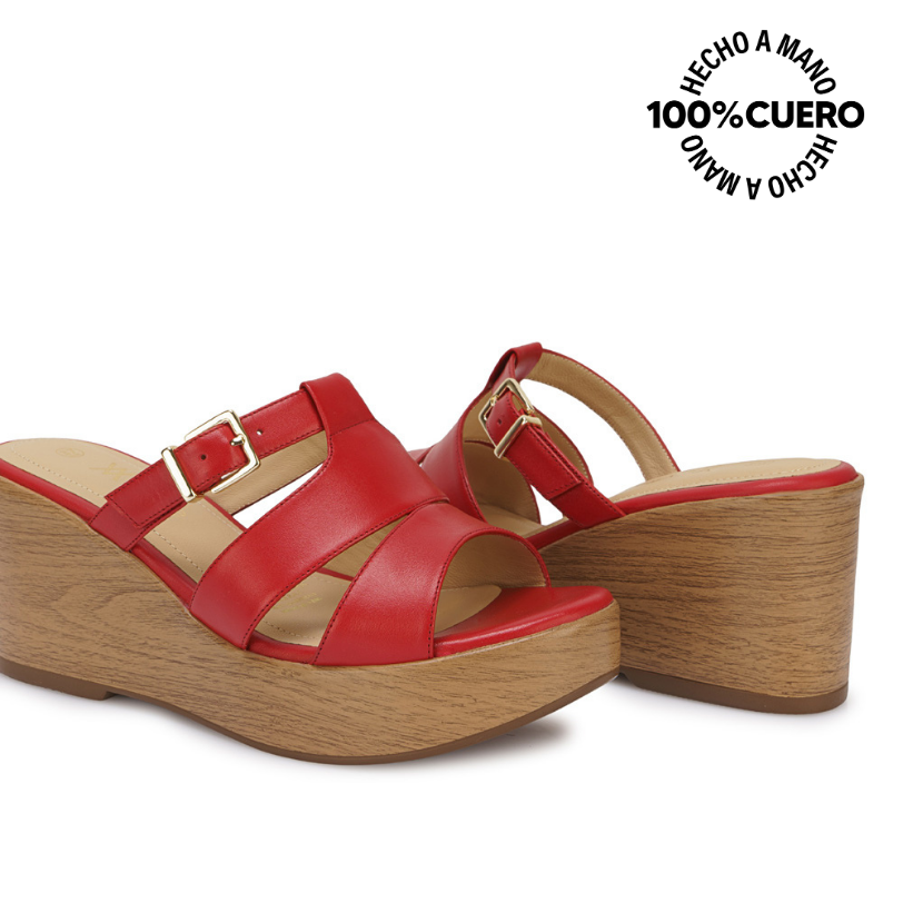 SANDALIA SLIDE CASUAL LINDA-2613 ROJO VIALE CUERO - 2