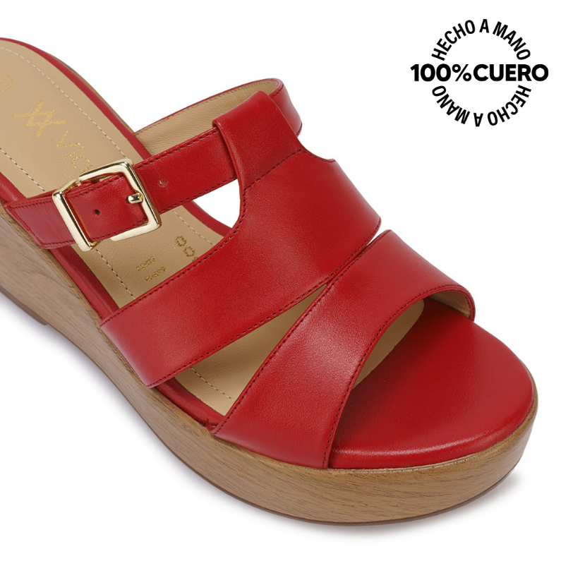 SANDALIA SLIDE CASUAL LINDA-2613 ROJO VIALE CUERO - 3