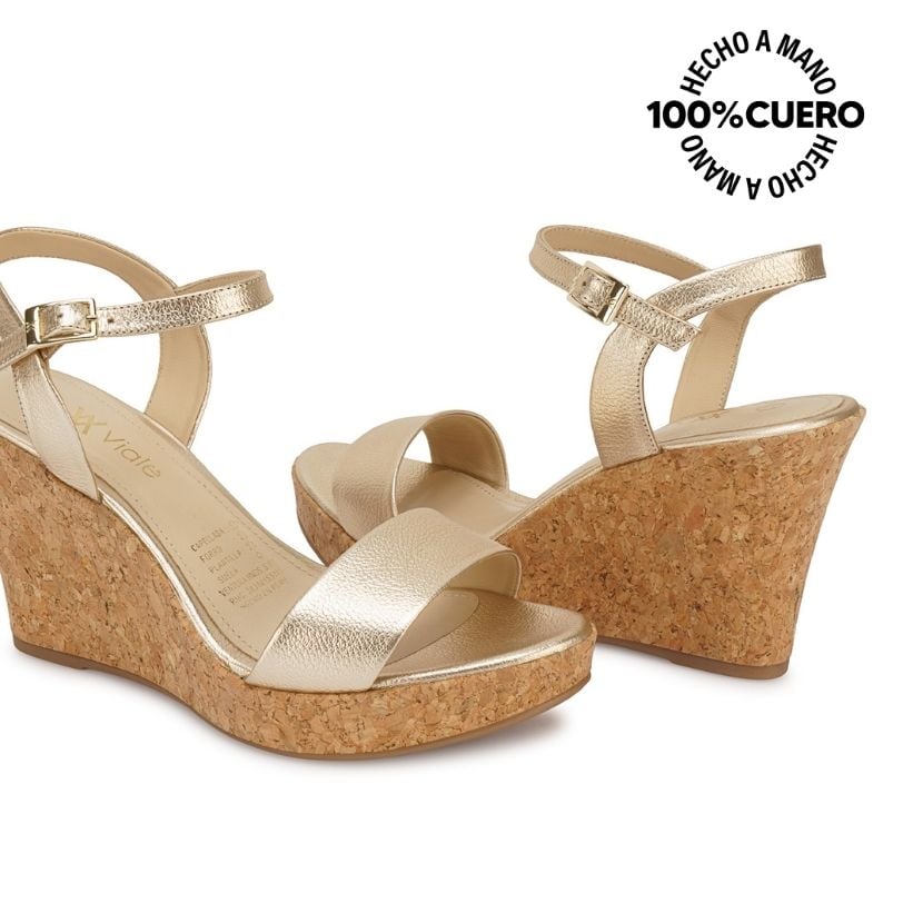 SANDALIA D'ORSAY CASUAL ALE-2623 CHAMPAGNE VIALE CUERO - 2