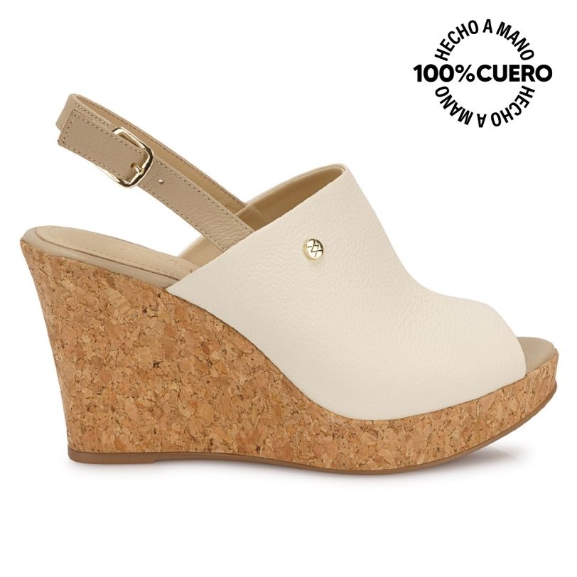 SANDALIA SUECO CASUAL ALE-2624 HUESO/TRIGO VIALE CUERO - 1