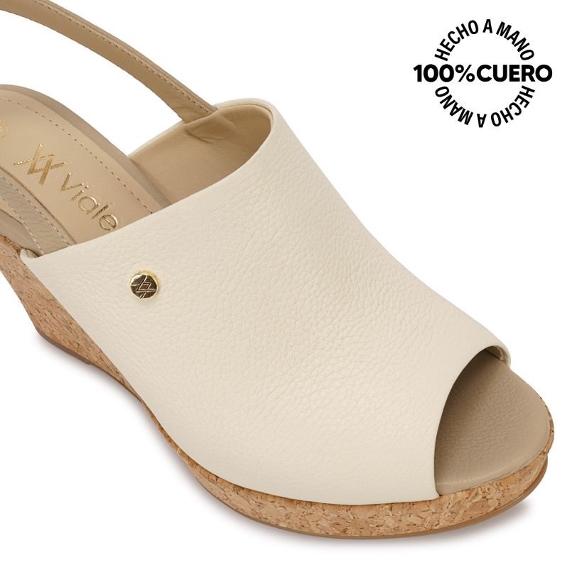 SANDALIA SUECO CASUAL ALE-2624 HUESO/TRIGO VIALE CUERO - 3