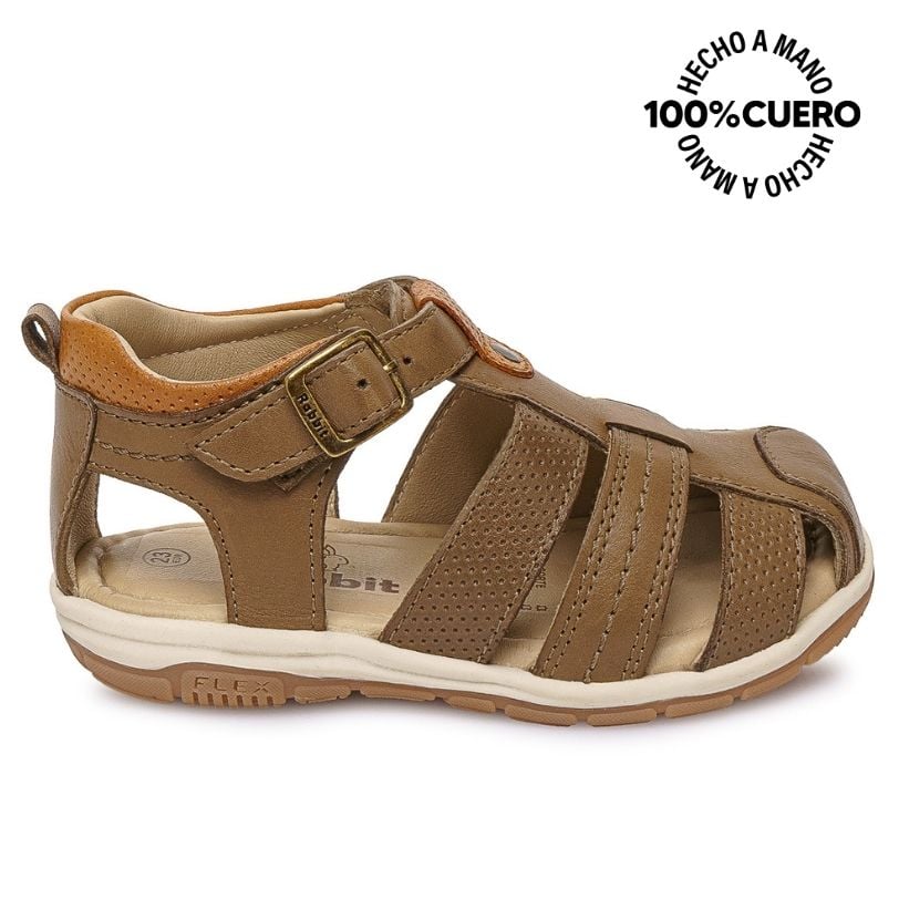 SANDALIA FRANCISCANA CASUAL ANGEL-2608 OLIVO RABBIT CUERO - 1