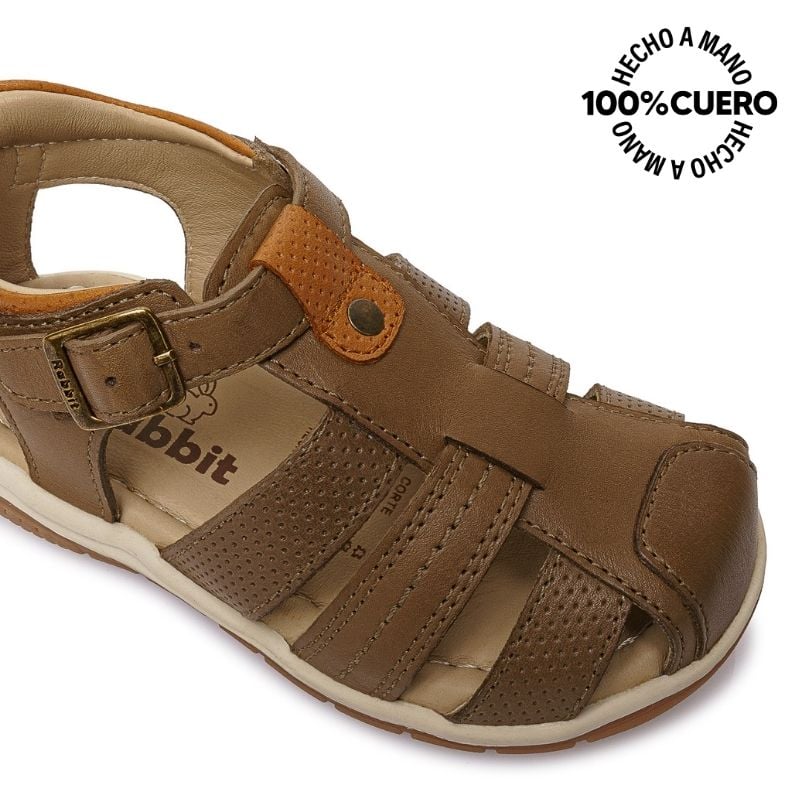SANDALIA FRANCISCANA CASUAL ANGEL-2608 OLIVO RABBIT CUERO - 3