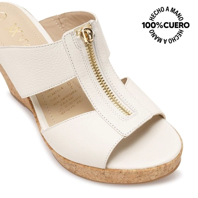 SANDALIA SLIDE CASUAL ALE-2622 BLANCO SOF VIALE CUERO - 3