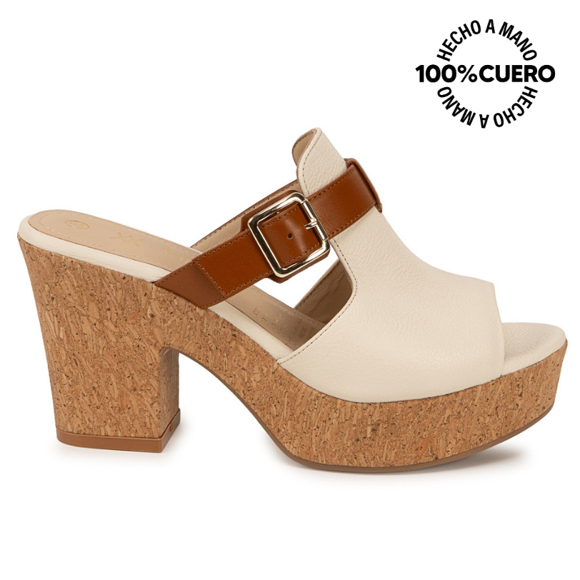 SANDALIA SLIDE CASUAL ALE-2606 HUESO/NATURAL VIALE CUERO - 1