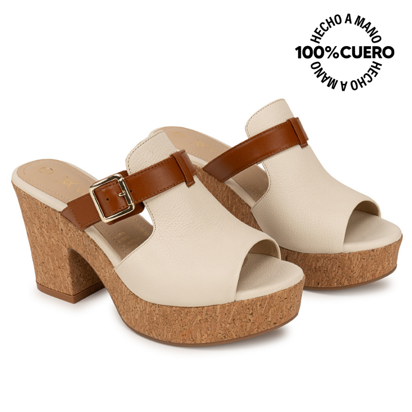 SANDALIA SLIDE CASUAL ALE-2606 HUESO/NATURAL VIALE CUERO - 4