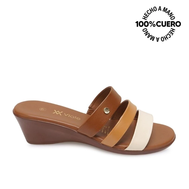 SANDALIA SLIDE CASUAL LINDA-2604 MARRON VIALE CUERO - 1