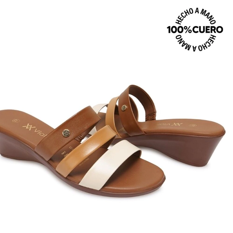 SANDALIA SLIDE CASUAL LINDA-2604 MARRON VIALE CUERO - 2