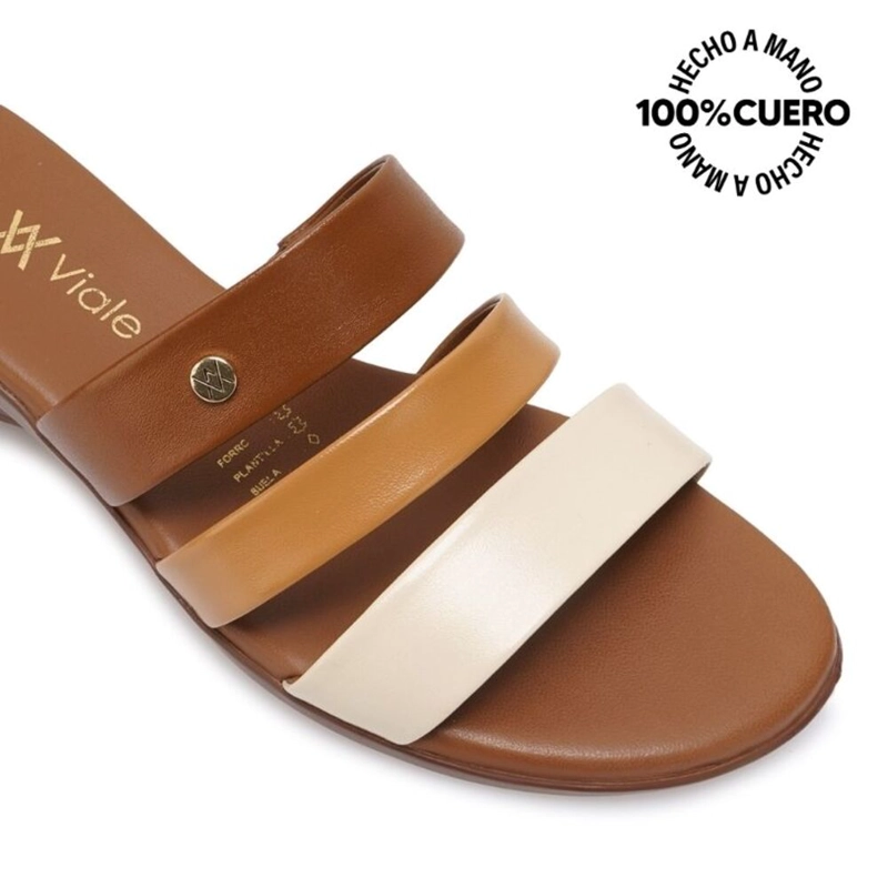 SANDALIA SLIDE CASUAL LINDA-2604 MARRON VIALE CUERO - 3