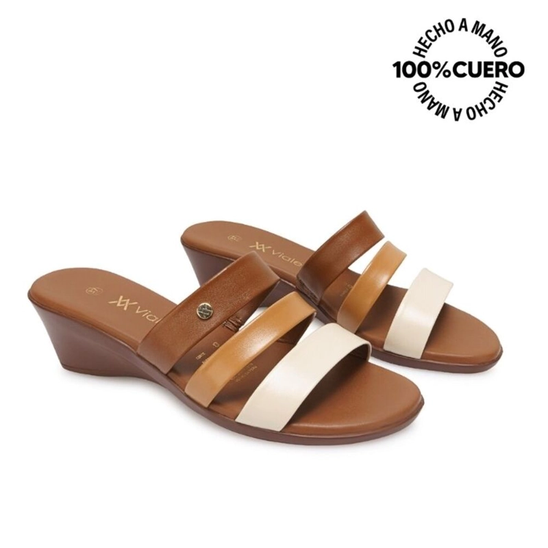 SANDALIA SLIDE CASUAL LINDA-2604 MARRON VIALE CUERO - 4