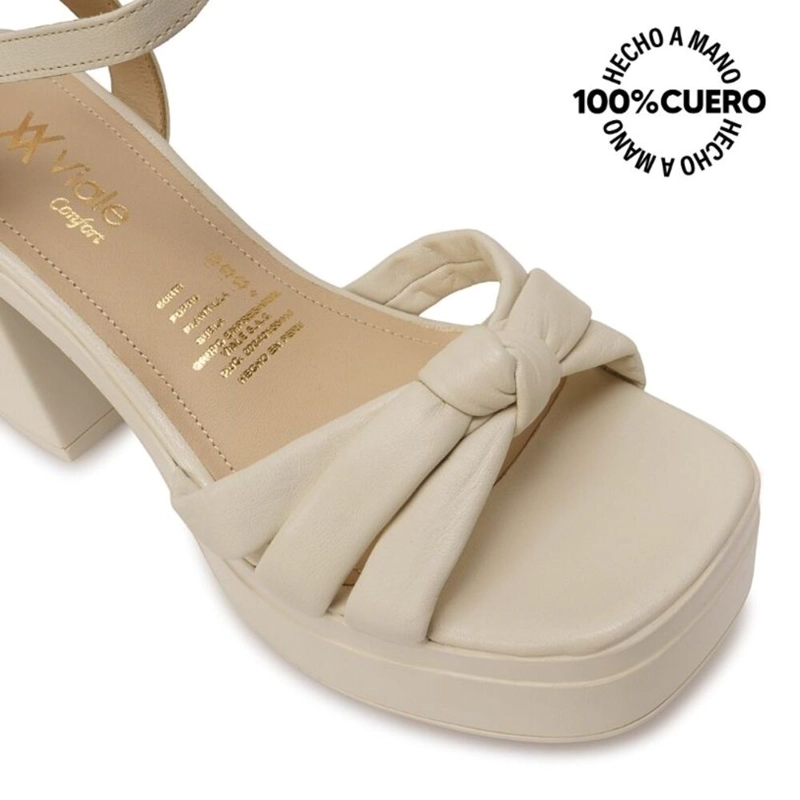 SANDALIA D'ORSAY CASUAL ECO-2601 HUESO VIALE CUERO - 3