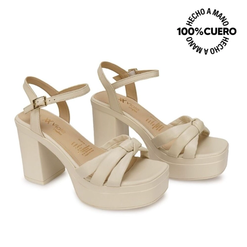 SANDALIA D'ORSAY CASUAL ECO-2601 HUESO VIALE CUERO - 4