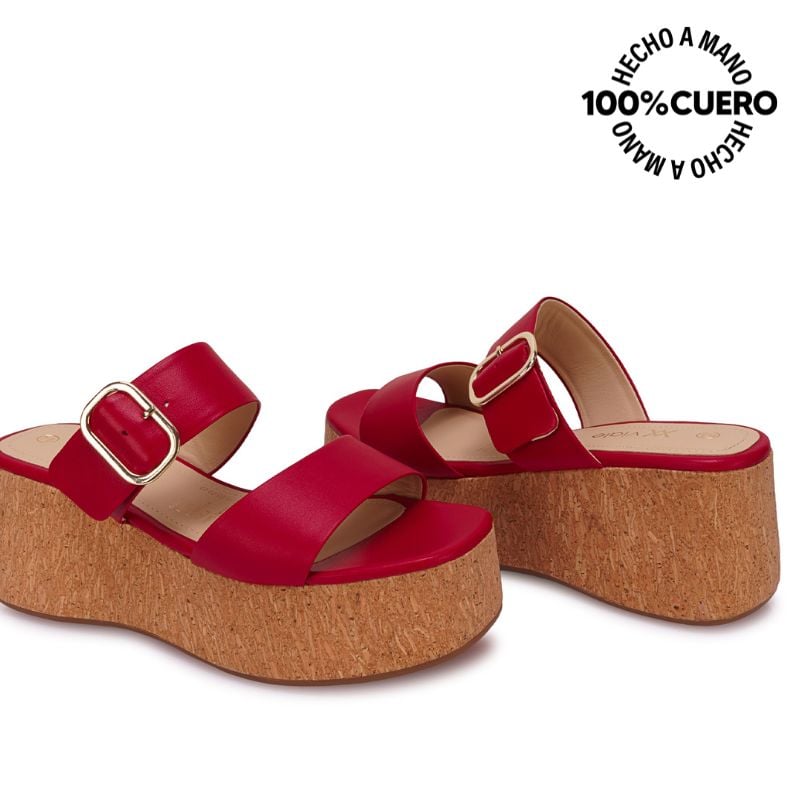 SANDALIA SLIDE CASUAL ALE-2631 ROJO VIALE CUERO - 2