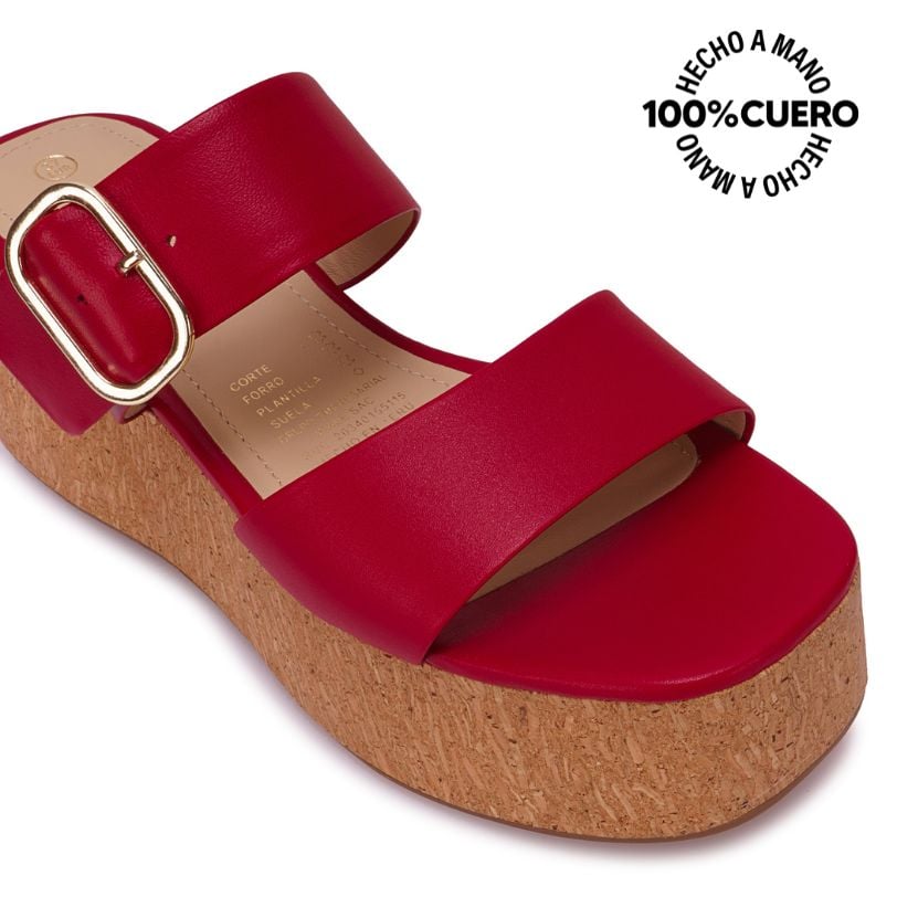 SANDALIA SLIDE CASUAL ALE-2631 ROJO VIALE CUERO - 3