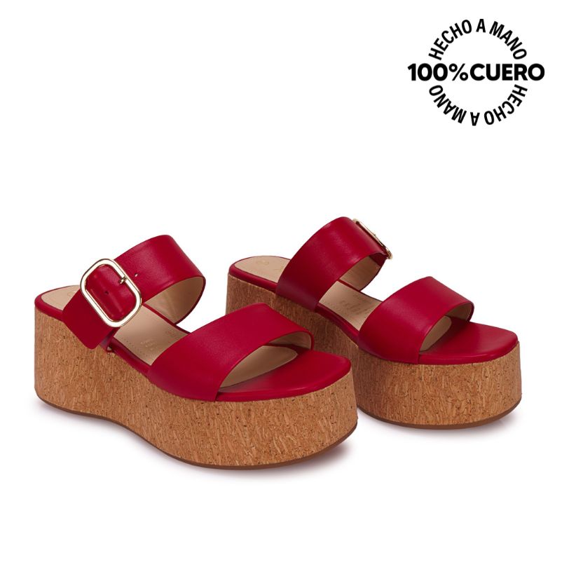 SANDALIA SLIDE CASUAL ALE-2631 ROJO VIALE CUERO - 4