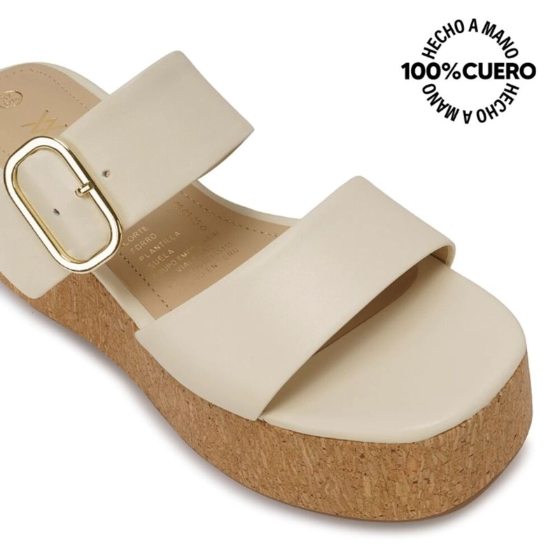 SANDALIA SLIDE CASUAL ALE-2631 HUESO VIALE CUERO - 3