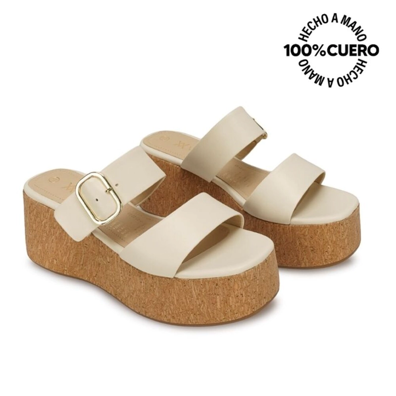 SANDALIA SLIDE CASUAL ALE-2631 HUESO VIALE CUERO - 4