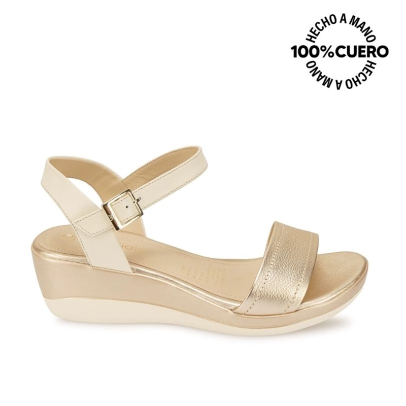 SANDALIA D'ORSAY CASUAL ALE-2636 DORADO/HUESO VIALE CUERO - 1