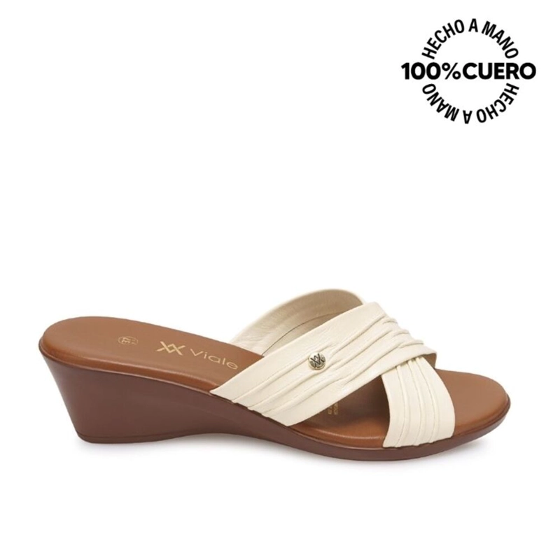 SANDALIA SLIDE CASUAL LINDA-2603 HUESO VIALE CUERO - 1