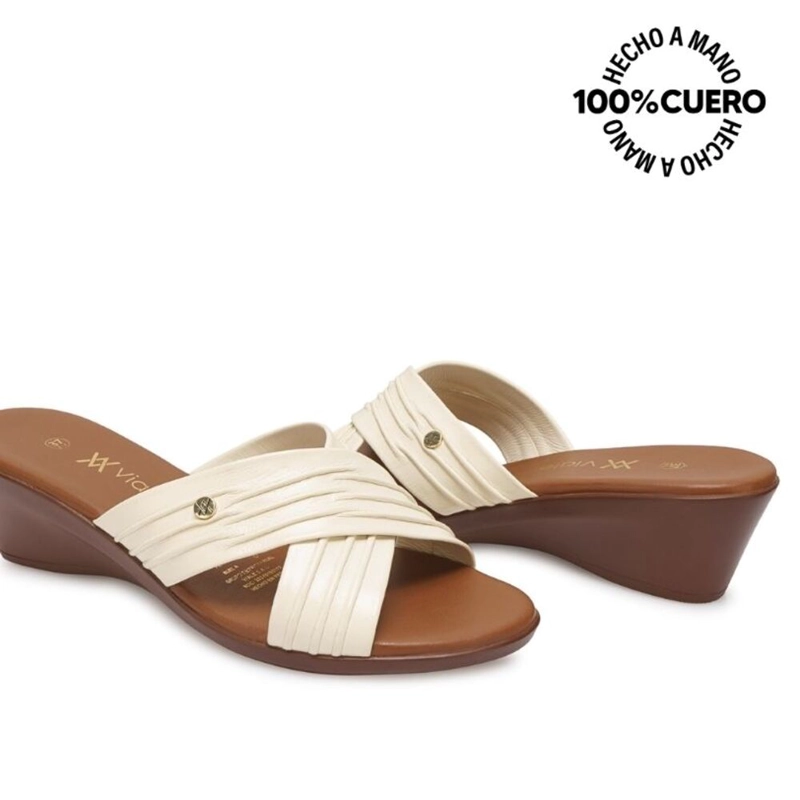 SANDALIA SLIDE CASUAL LINDA-2603 HUESO VIALE CUERO - 2