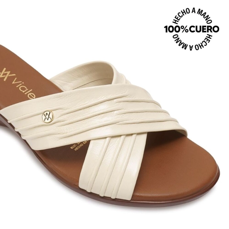 SANDALIA SLIDE CASUAL LINDA-2603 HUESO VIALE CUERO - 3