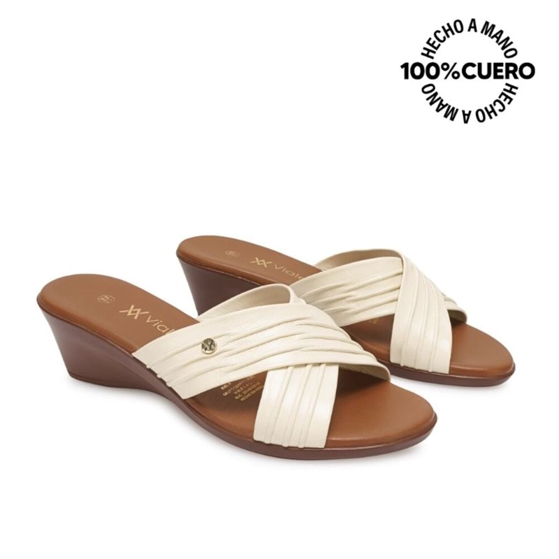 SANDALIA SLIDE CASUAL LINDA-2603 HUESO VIALE CUERO - 4