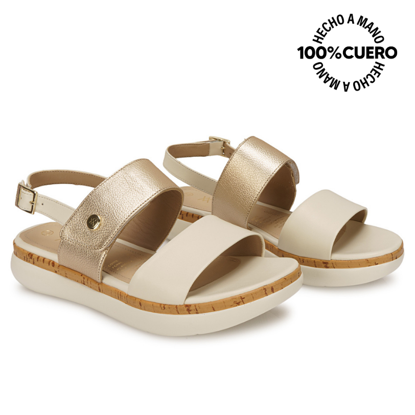 SANDALIA D'ORSAY CASUAL ALE-2619 HUESO/DORADO VIALE CUERO - 4