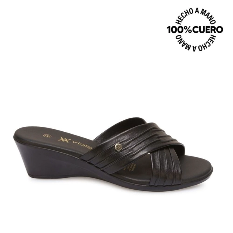 SANDALIA SLIDE CASUAL LINDA-2603 NEGRO VIALE CUERO - 1