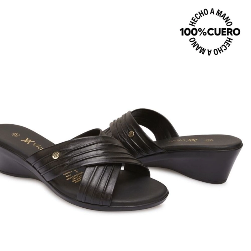 SANDALIA SLIDE CASUAL LINDA-2603 NEGRO VIALE CUERO - 2