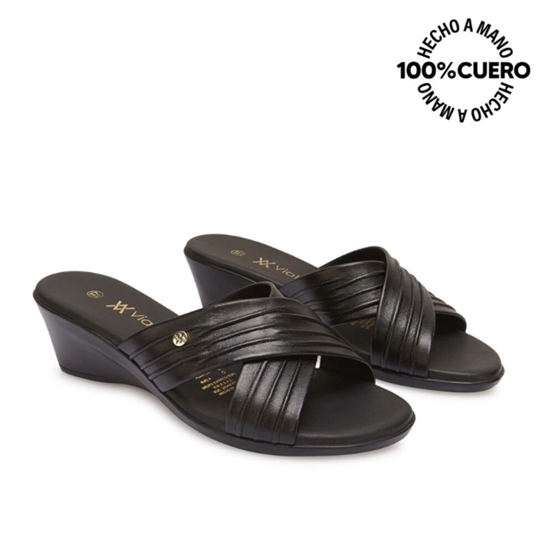 SANDALIA SLIDE CASUAL LINDA-2603 NEGRO VIALE CUERO - 4