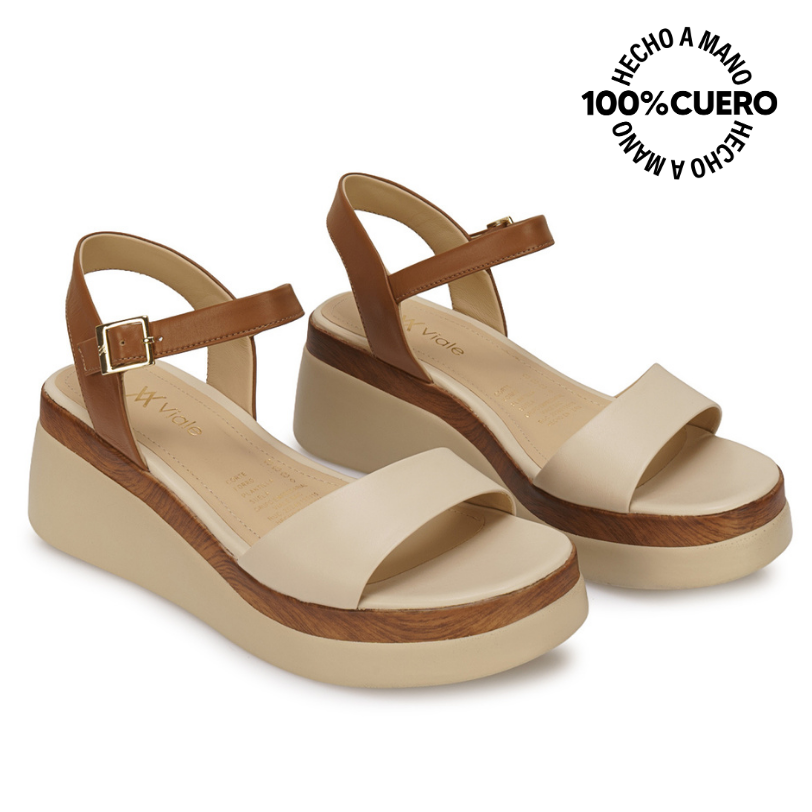 SANDALIA D'ORSAY CASUAL ALE-2625 MOCCA/VAINILLA VIALE CUERO - 4