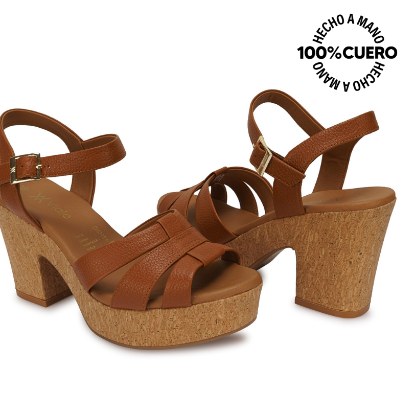 SANDALIA D'ORSAY CASUAL ALE-2604 NATURAL VIALE CUERO - 2
