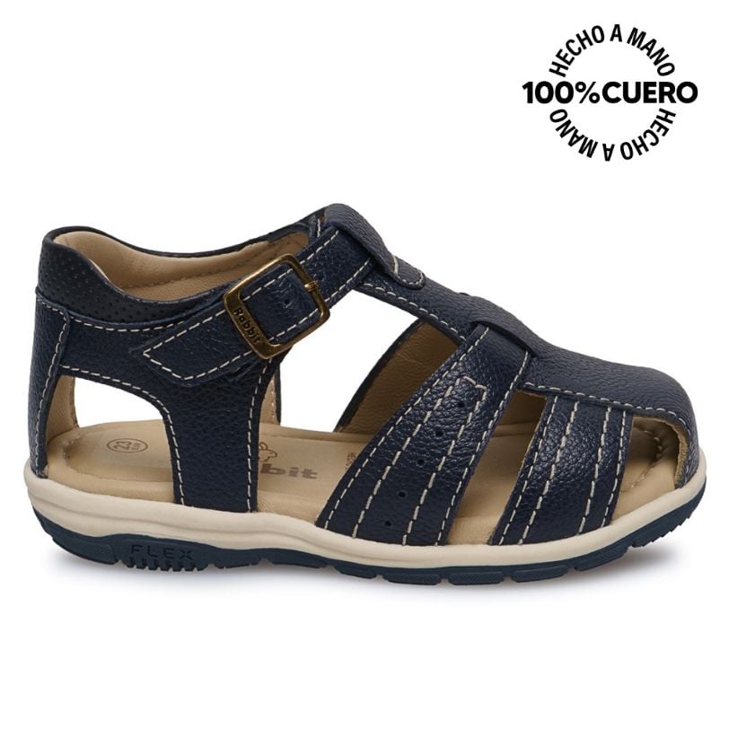 SANDALIA FRANCISCANA CASUAL ANGEL-2605 AZUL RABBIT CUERO - 1