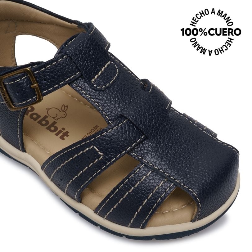 SANDALIA FRANCISCANA CASUAL ANGEL-2605 AZUL RABBIT CUERO - 3