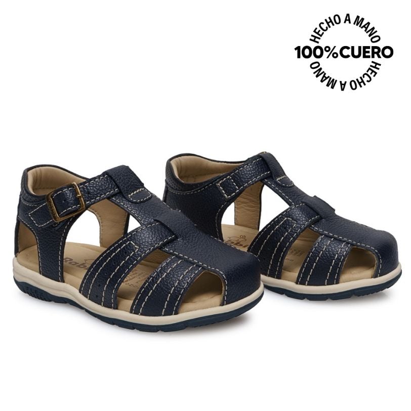 SANDALIA FRANCISCANA CASUAL ANGEL-2605 AZUL RABBIT CUERO - 4