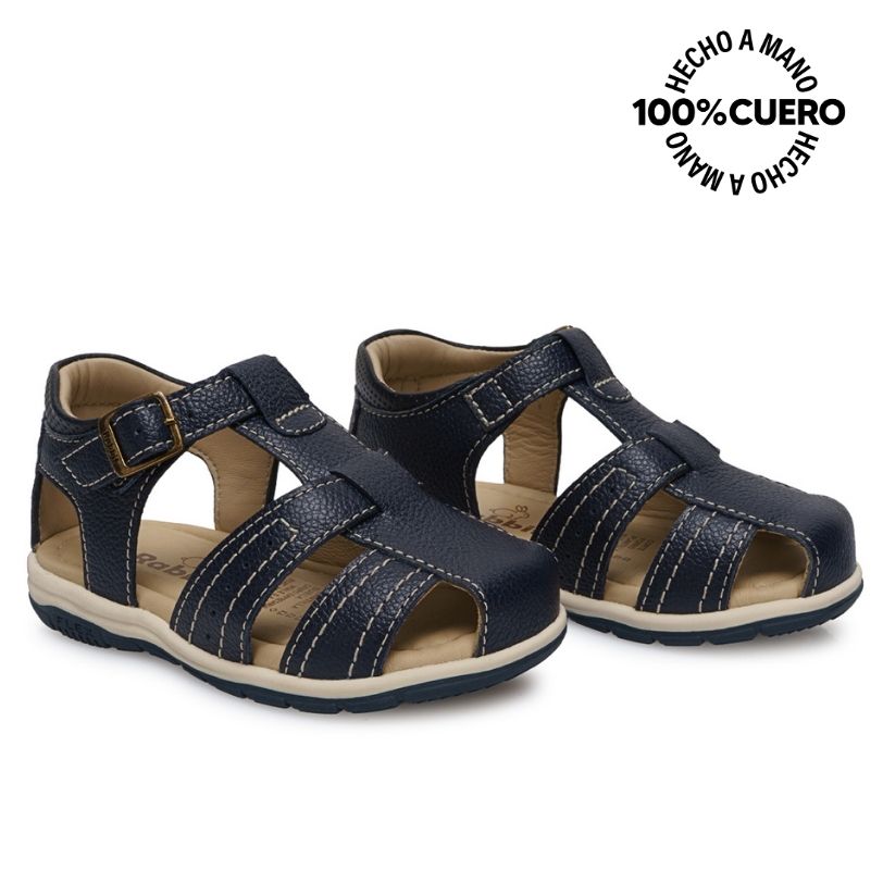 SANDALIA FRANCISCANA CASUAL ANGEL-2605 AZUL RABBIT CUERO - 4