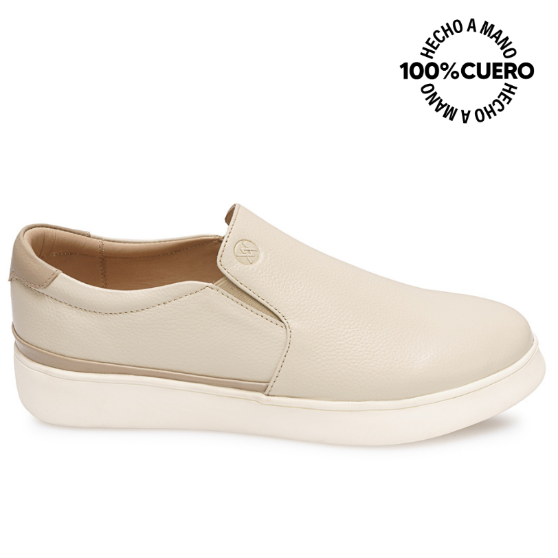ZAPATILLA SLIP ON CASUAL JOSE-2609 BEIGE VIALE HOMME CUERO - 1