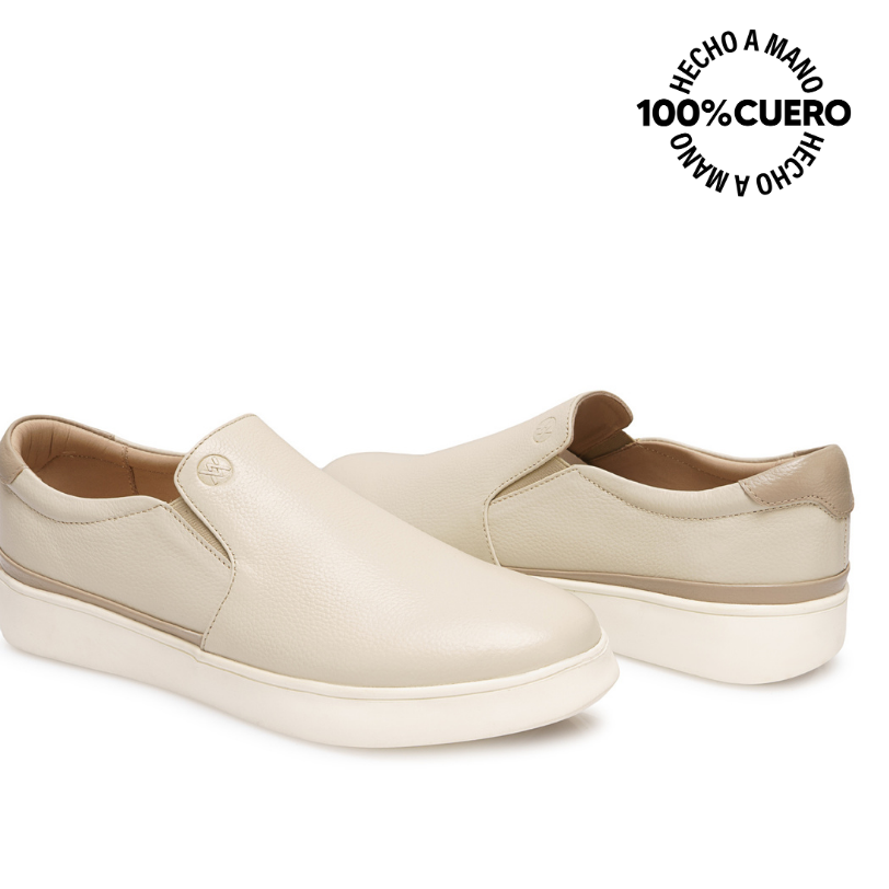 ZAPATILLA SLIP ON CASUAL JOSE-2609 BEIGE VIALE HOMME CUERO - 2