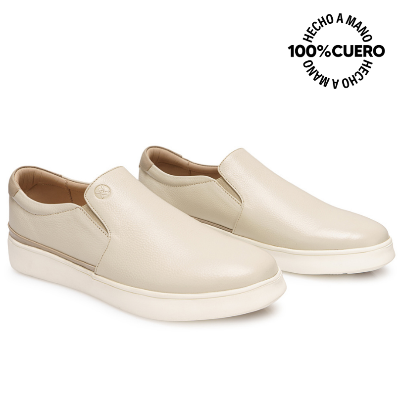 ZAPATILLA SLIP ON CASUAL JOSE-2609 BEIGE VIALE HOMME CUERO - 4