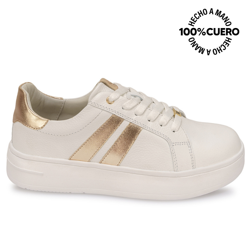 ZAPATILLA CASUAL REC-2514 BLANCO/DORADO VIALE CUERO - 1